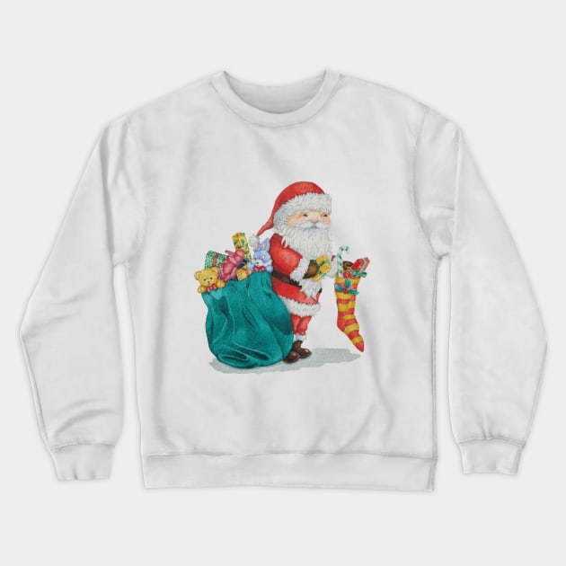 unique christmas picture of cute santa with stocking Crewneck Sweatshirt by pollywolly